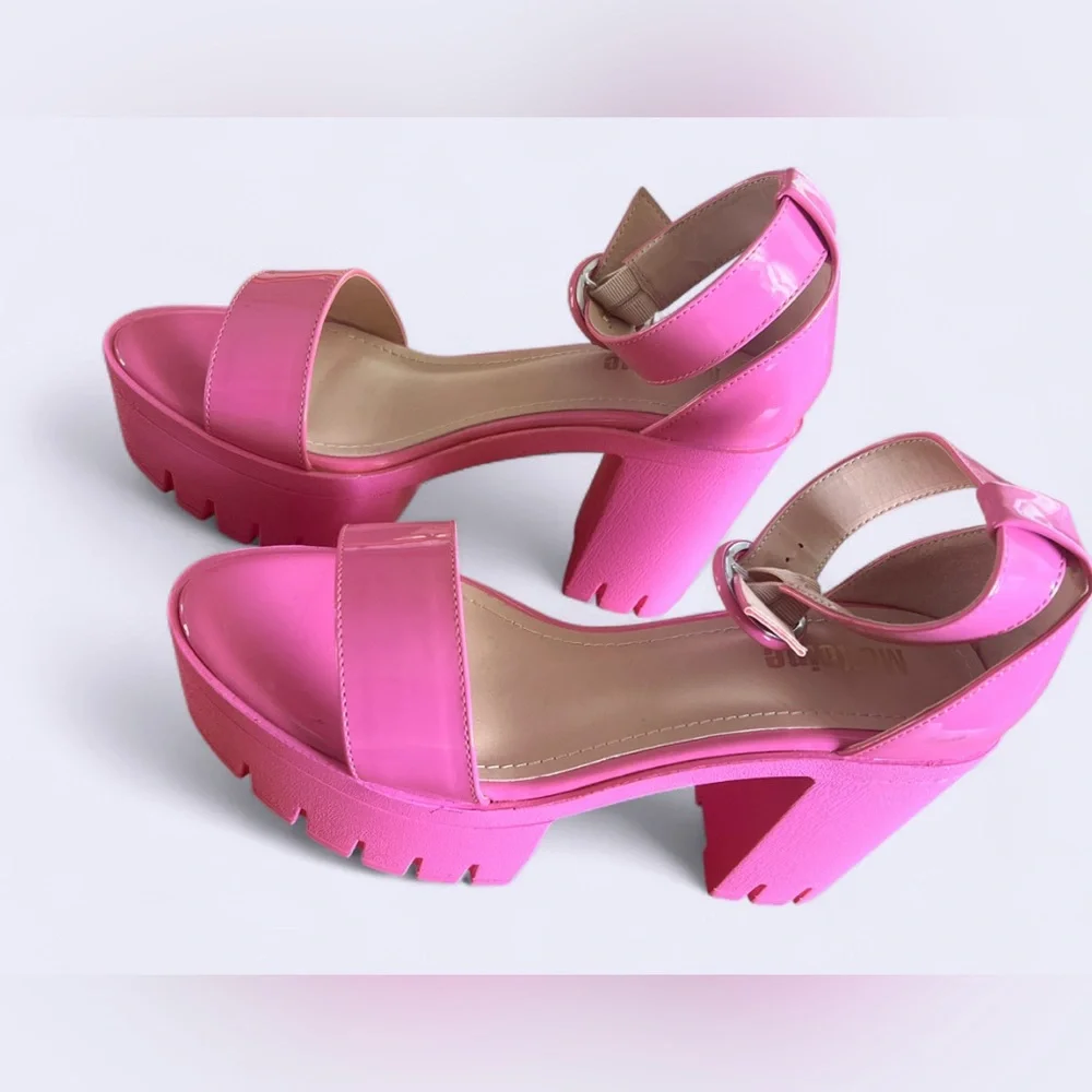 Platform Block Heel Sandals in Bright Pink